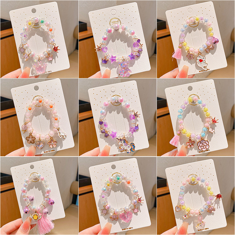 Pulseras de perlas para niños lindas caricaturas cuentas de diamante joyería princesa dulce brazalete decoración niña pequeña