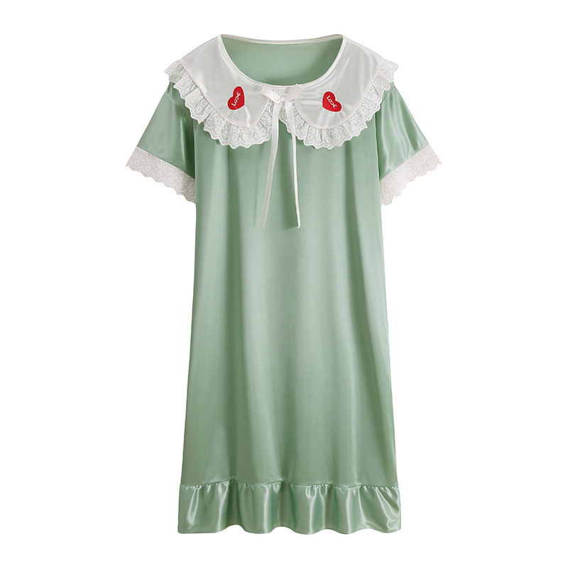 2024 pijama de verano delgado seda de hielo mediano largo de manga corta pijama de seda de simulación princesa muñeca de viento cuello ropa para el hogar