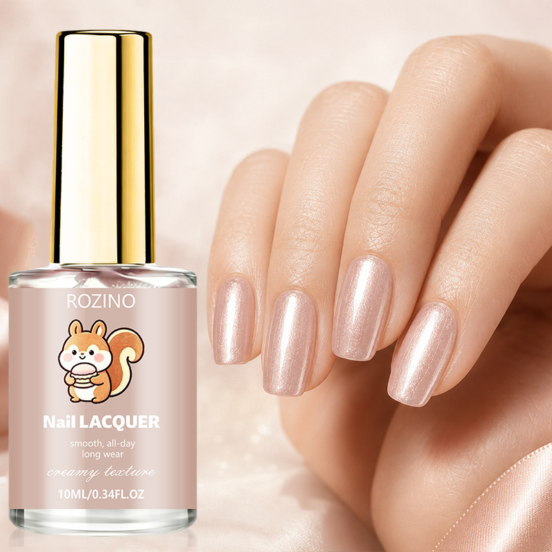 Cross-border ROZINO Nude Pearl Nail Polish 10ml, Quick-Dry, No-Cure Needed, Direct Sale from Foreign Trade Factory