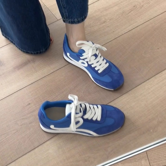 Genuine Leather Version ~ Retro German Training Shoes All-match Color Matching Lace-up Casual sneaker Women's Flat White Shoes Forrest Gump Shoes Trendy