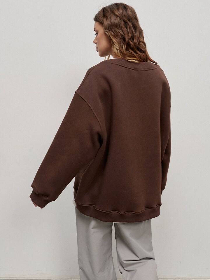 Áo sweatshirt nữ cổ tròn dáng rộng oversize tay dài chất liệu nỉ lông — Hoa màu xám, Màu cà phê, Màu trắng, Xanh navy chi tiết 24