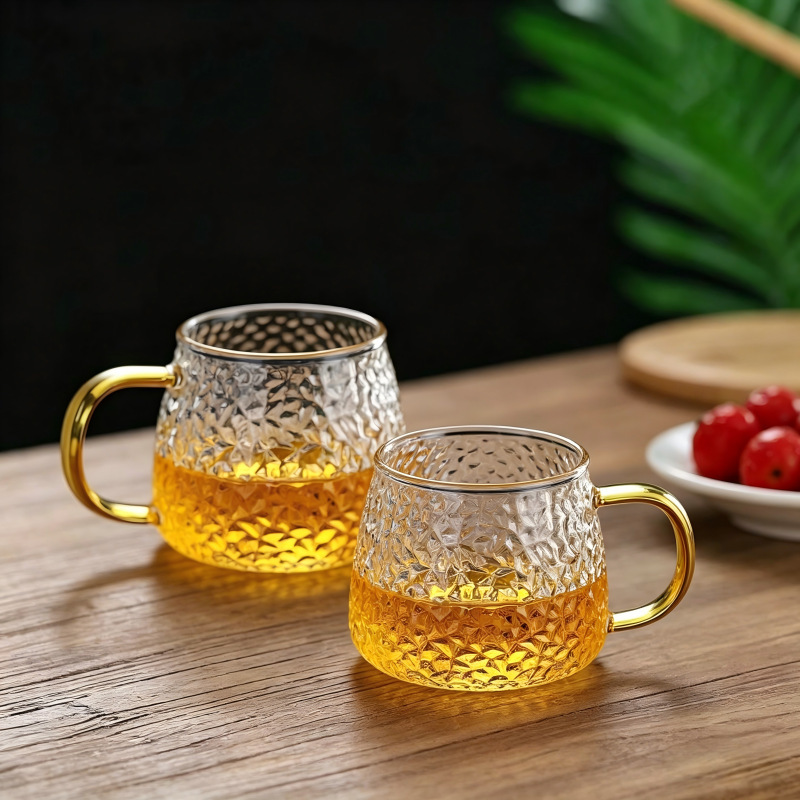 Hammered Pattern Water Cup, Easy to Clean, Juice Cup, High Temperature Resistant High Borosilicate Tea Cup, Large Capacity Pineapple Cup with Handle, Tea Cup Hammered Pattern Water Cup, Easy to Clean, Juice Cup, High Temperature Resistant High Borosilicate Tea Cup, Large Capacity Pineapple Cup with Handle, Tea Cup