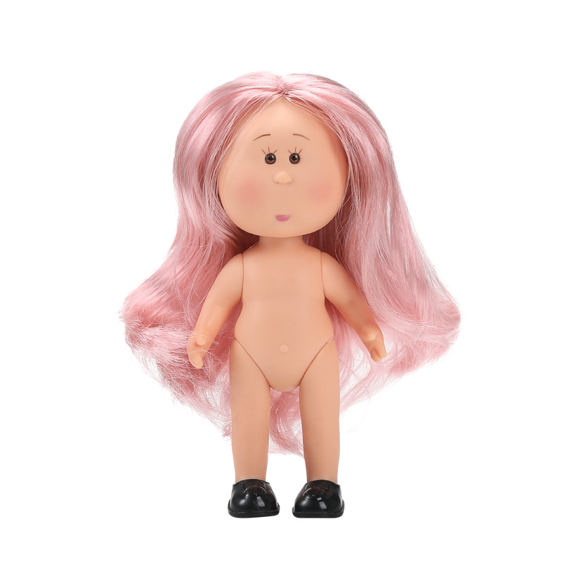 Normal-muscle Barbie pink mid-parted curly hair