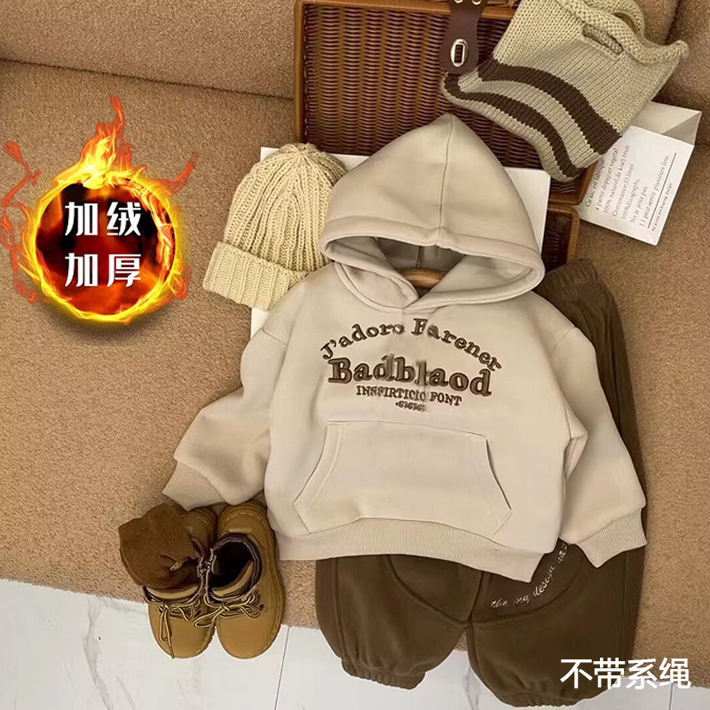 Cross-border children's autumn and winter hooded sweatshirt 2024 new fashion stylish quilted and thick one-piece velvet sweatshirt