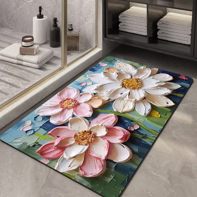 3D Badkamer Deurmat Waterabsorberend Diatomeeënaarde Zachte Antislip Sneldrogende Voetmat Toilettapijt_voghion.com