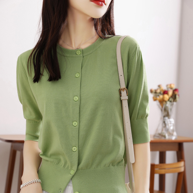 Summer thin cardigan with a round collar
