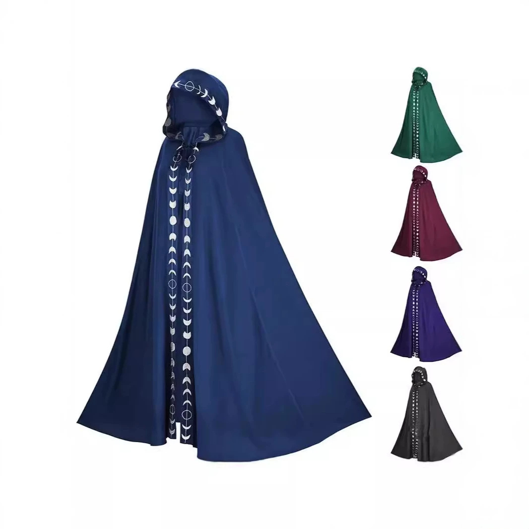 [Fashion Moon Printing Hooded Cloak Medieval Renaissance Unisex5 Color Cloak Halloween Performance