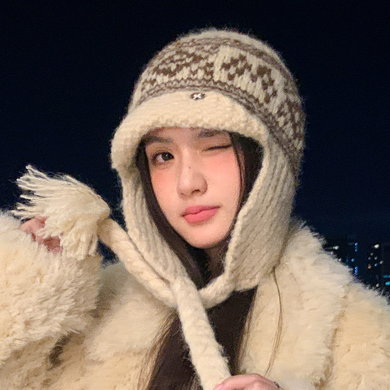 韩版秋冬季帽子女款针织毛线帽大帽檐显脸小雷锋帽护耳保暖包头帽|undefined