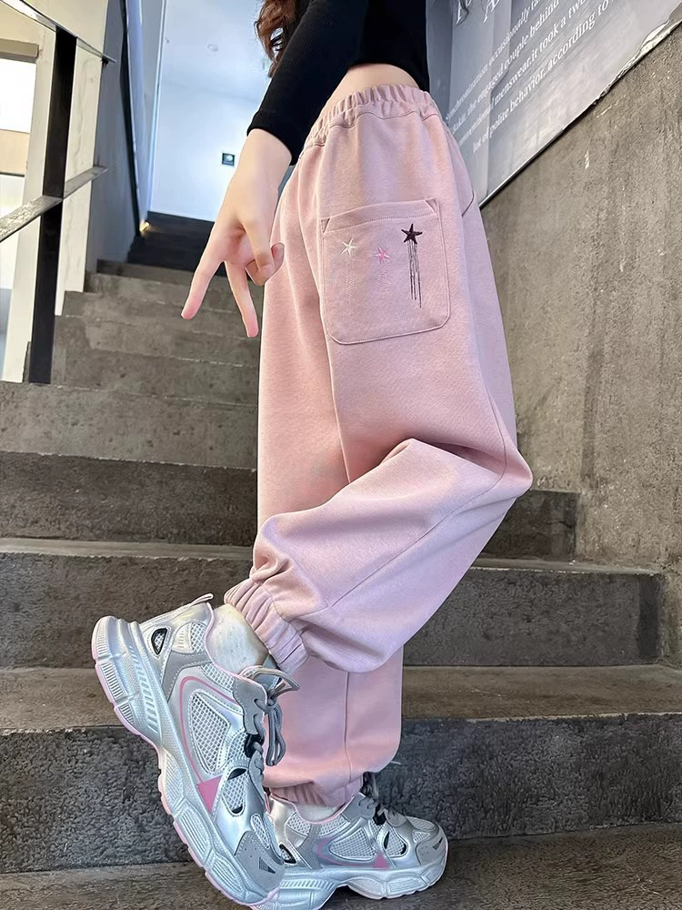 Брюки для девочек Весенние и осенние детские свободные модные осенние спортивные брюки сетка красные уличные осенние детские брюки