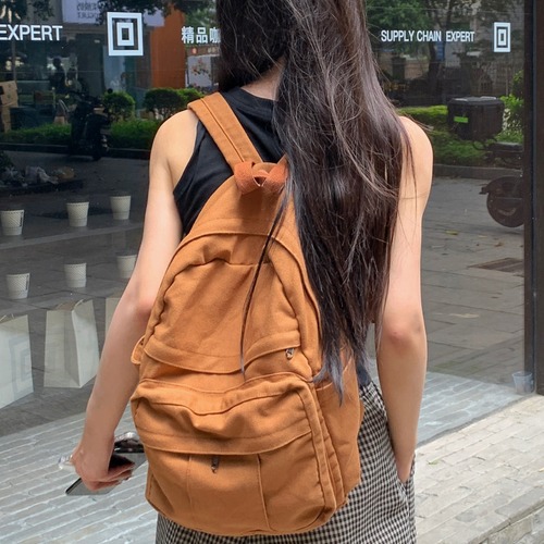 School bag female ins Hong Kong style retro old college student backpack female European and American fashion washed canvas backpack