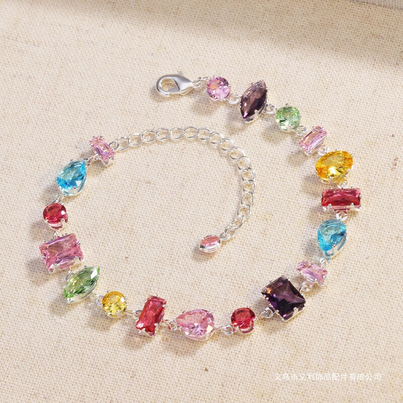 2026 New European and American Style Colorful Zircon Necklace and Bracelet Set, Ins-Style Light Luxury Niche Cross-Border Fashion Jewelry 2026 New European and American Style Colorful Zircon Necklace and Bracelet Set, Ins-Style Light Luxury Niche Cross-Border Fashion Jewelry
