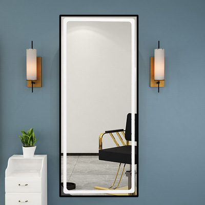 Barbería espejo salón de pelo especial montado en la pared espejo de un solo lado piso con luz inteligente espejo led