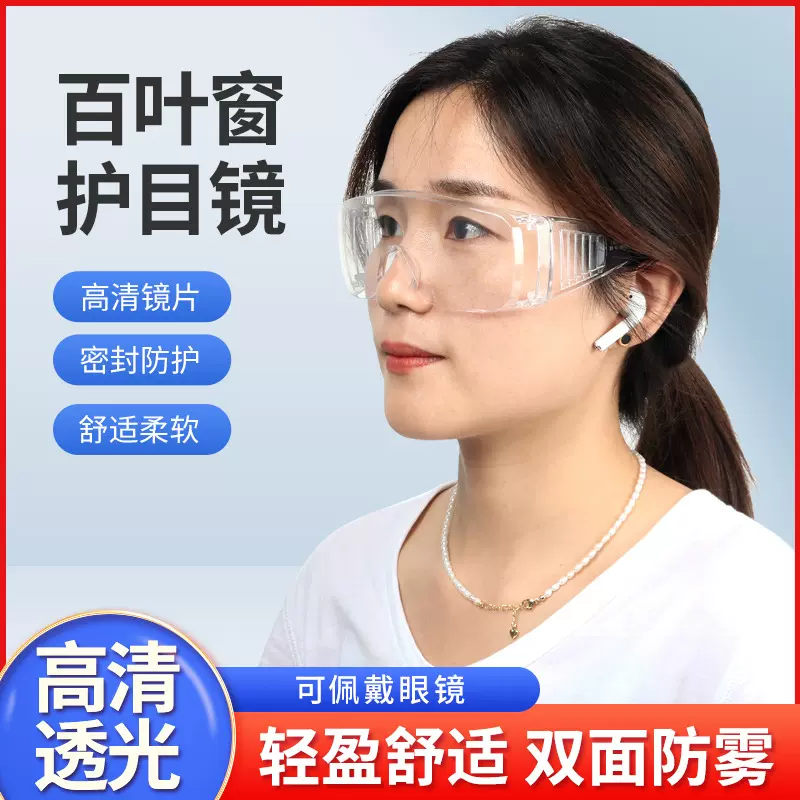 工厂现货百叶窗防雾护目镜防飞溅防风沙透明防护眼劳保眼镜透明款