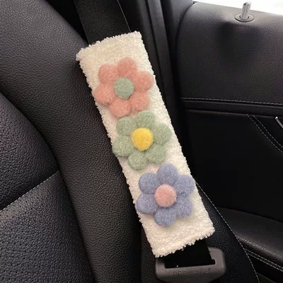 Protective Cover Small Flower Decorative – Seat belt shoulder pad - lamb-velvet-shoulder-cover-purple-green-pink-flower-1-piece
