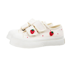 XJ白鹿鞋业可爱稚嫩小草莓百搭纯色帆布鞋2025新款双魔术贴厚底鞋