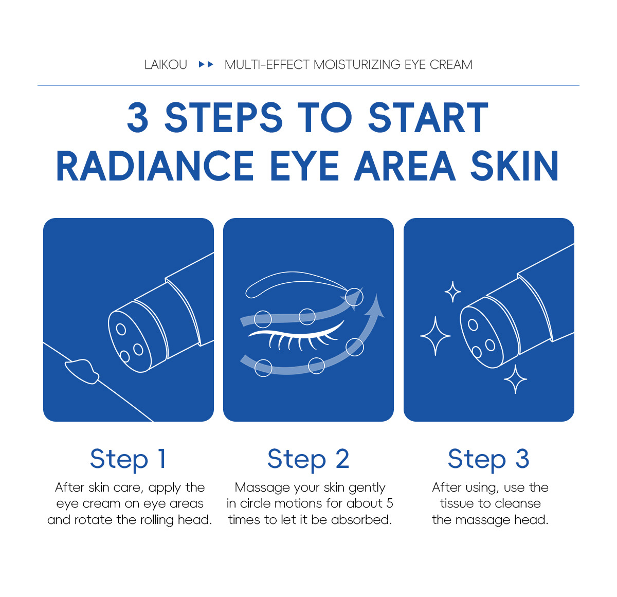 Cross-border LAIKOU Hydrating Roll-on Eye Cream 20g, eye moisturizing and eye care skin care product manufacturer supply undefined