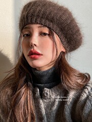 韓国のins博主のレトロなニットの毛糸の帽子は顔が小さいです。