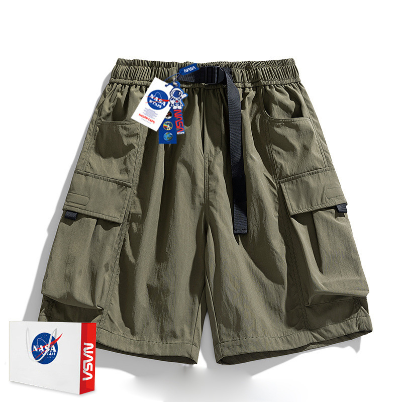 Pantalones cortos de seda de hielo de marca de moda casual de la NASA, protector solar de verano para hombres, varios bolsillos, deportes casuales, pantalones delgados para adolescentes