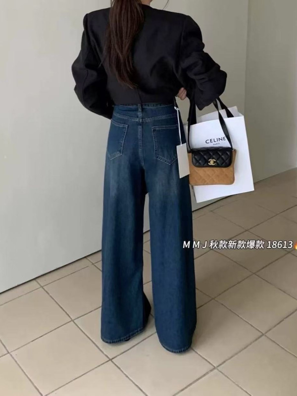 不退换E 66017 巾微喇叭复古水洗百搭宽松休闲阔腿裤牛仔裤女|undefined