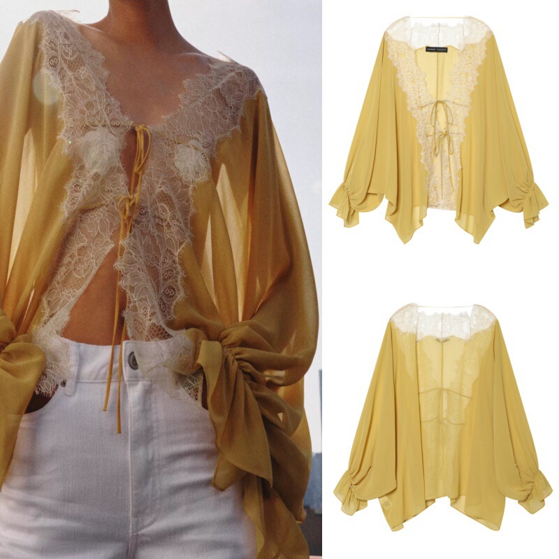 Cross-Border European and American Style Foreign Trade Sexy Hot Girl Style Irregular See-Through Lace Patchwork Long-Sleeve Shirt 9038832 Cross-Border European and American Style Foreign Trade Sexy Hot Girl Style Irregular See-Through Lace Patchwork Long-Sleeve Shirt 9038832