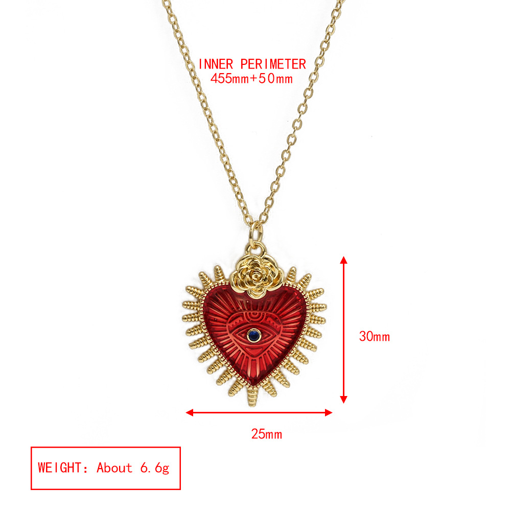 Simple Style Devilu0027S Eye Heart Shape Copper Inlay Zircon Pendant Necklace 1 Piece