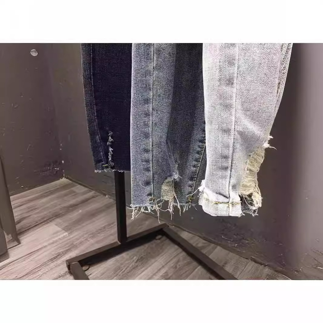 Jeans versatili estivi da uomo, taglio sottile, colore giallo fango, buco strappato, pantaloni a gamba dritta aderenti, alla moda da strada_voghion.com