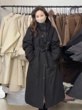 黑色韩系中长款立领风衣羽绒棉服女2025冬季新款宽松收腰外套上衣