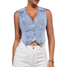E 74236 V-neck Denim Tank Top V ��ţ�б�������ŷ�����п�