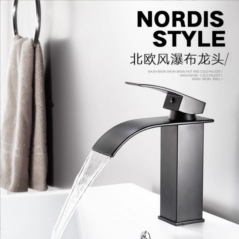 Stainless Steel Waterfall Faucet Basin Faucet Hot and Cold Bathroom Cabinet Toilet Washbasin Hot and Cold Water Single Hole Outlet