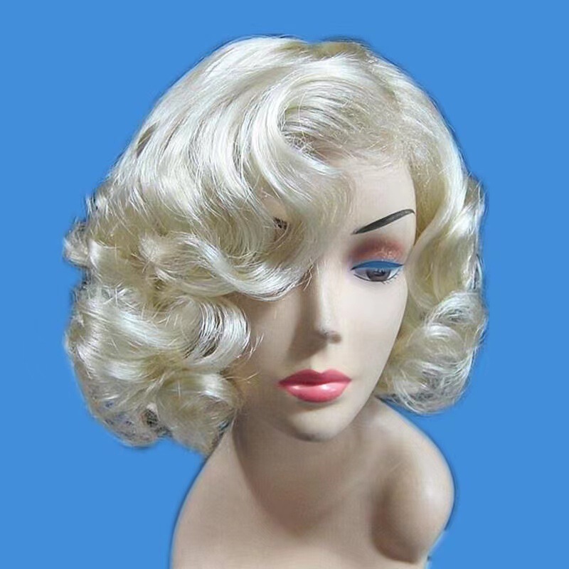 Wig New Marilyn Monroe Hand Push Water Ripple Style Headgear Light Blonde Color Retro Hairstyle Wig Factory