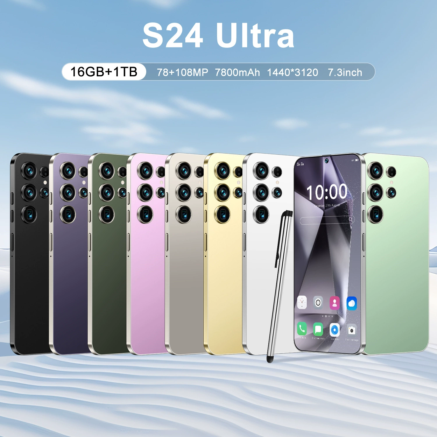 Трансграничный мобильный телефон S24 Ultra 7,3 дюйма Android 12.0 восьмиядерный 16-мегапиксельный True 4G 6+128