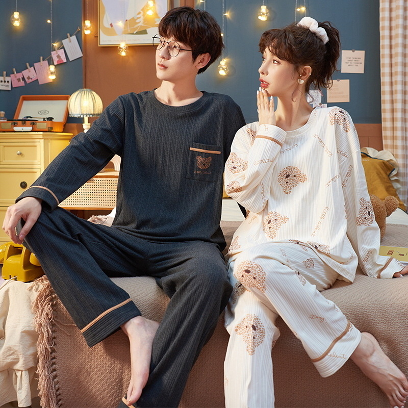 Jiao Caimeng pijamas de pareja de primavera y otoño de algodón de manga larga para hombres y mujeres 2022 nuevo nicho de verano lindo homewear