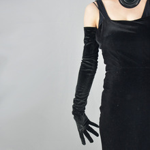 60cm黑色赫本复古手套女士秋金丝绒中长短款性感舞演礼服旗袍拍照