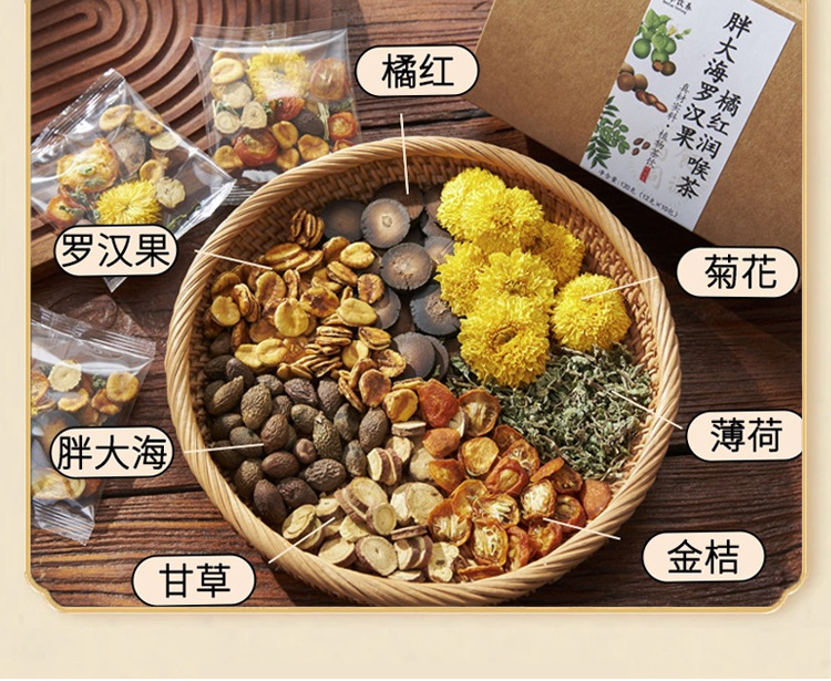 Pang Da Hai Luo Han Guo Ju Hong Throat Comfort Herbal Tea Blend 2 Sachets Trial Pack 120g Sugar Free specifications