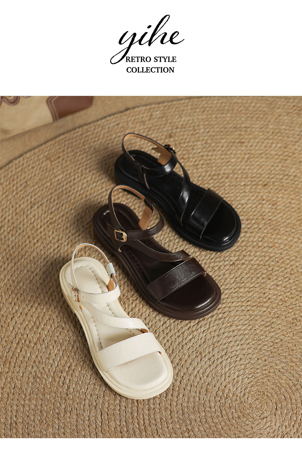 Sandal nữ quai ngang mũi hở đế bệt gót dày kiểu La Mã — nâu chi tiết 17