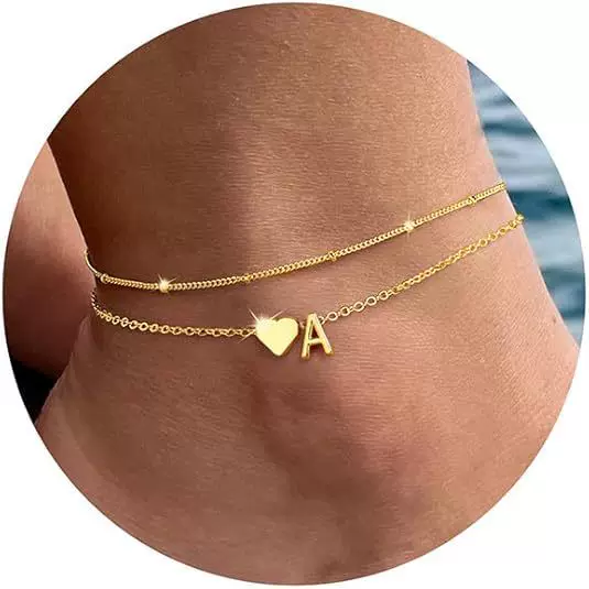 Amazon Cross-Border Uppercase English Multi-Layer Double-Layer Simple and Fashionable 26-Letter Small Heart Pendant Anklet Jewelry