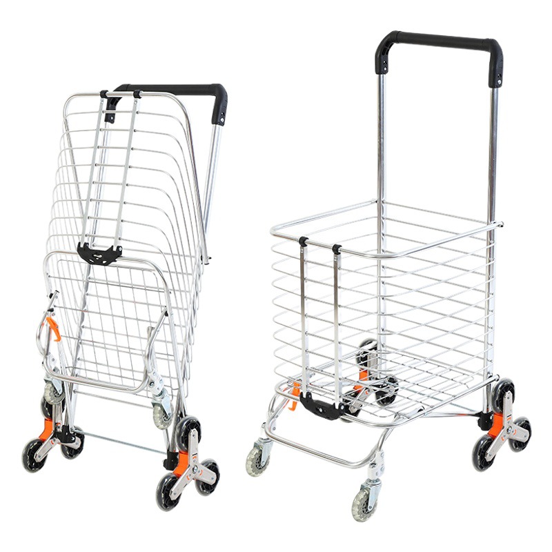 Aluminum Alloy Luggage Trolley with Wheels for Storage Grocery Shopping Cart Portable Large Folding Shopping Cart Factory Direct Supply