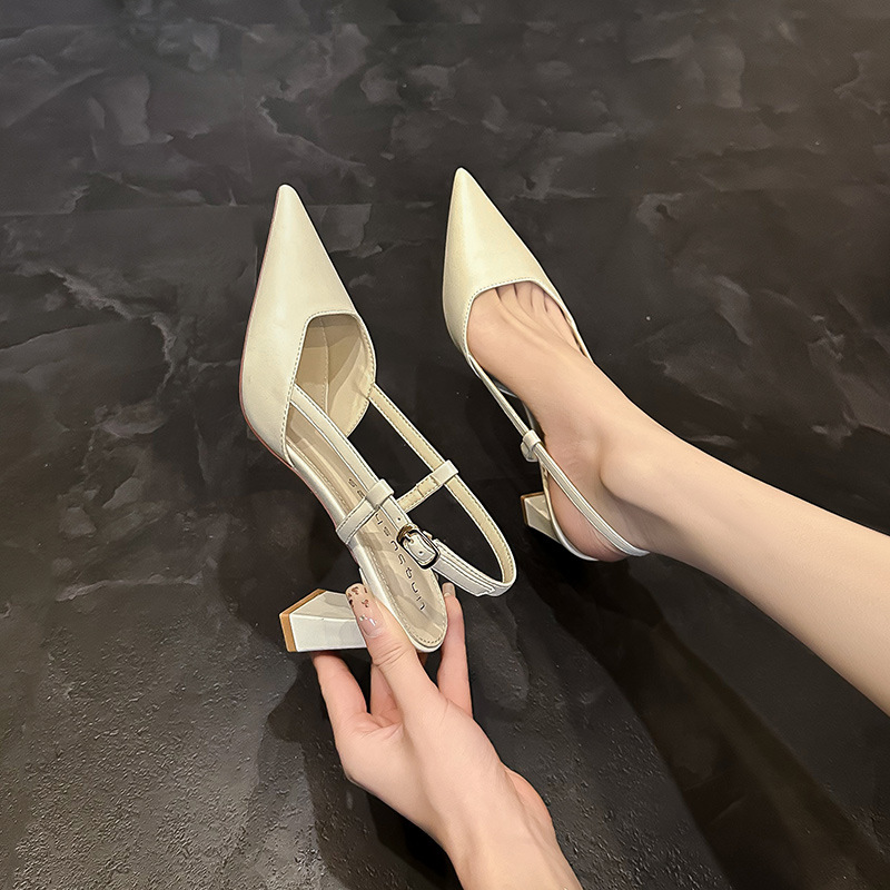 368-7 Baotou Thick Heeled Simple Back Empty Lace-up Commuter Daily Spring and Summer Women's Sandals