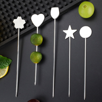 不锈钢创意装饰鸡尾酒高颜值水果针彩色点心装饰甜品果盘水果签|ms