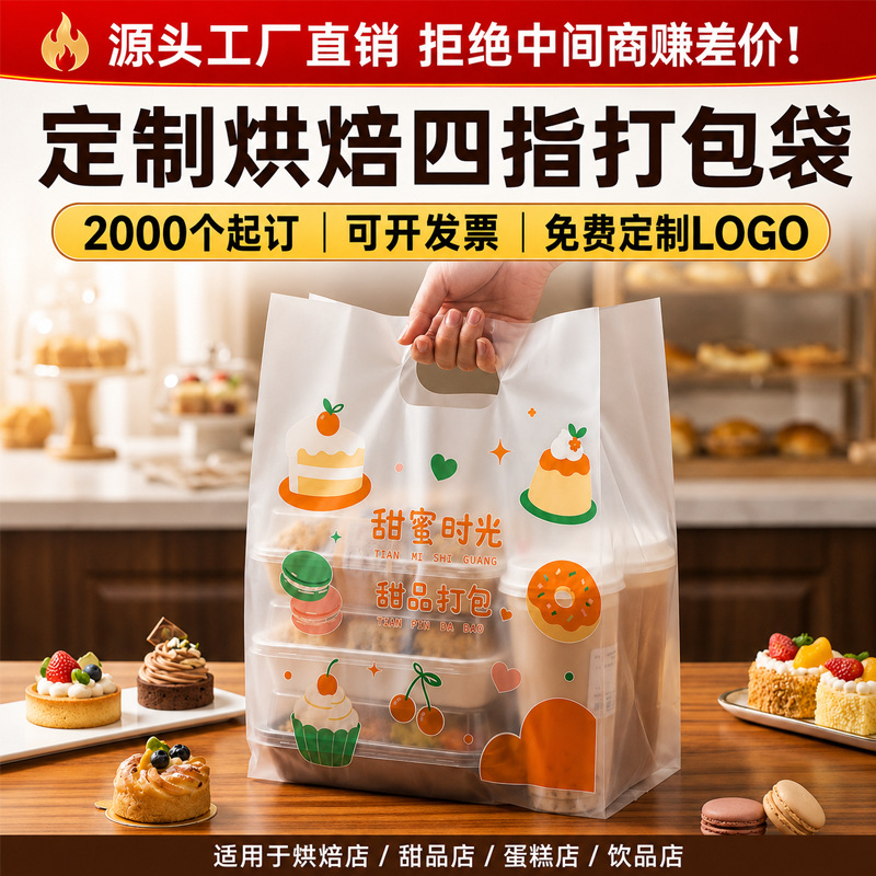 Baking tote bag, bread and dessert packaging bag, cake shop packaging bag, fruit salad and tiramisu packaging with logo printed