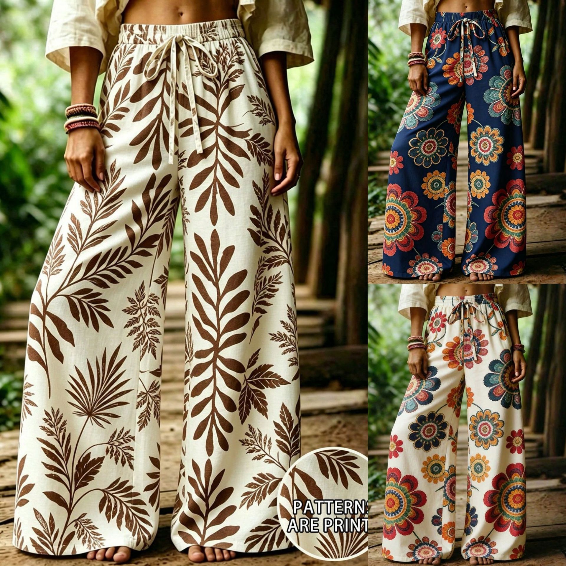 Pantalón Ancho Casual Estampado de Poliéster y Spandex Retro Ligero para Playa image 1