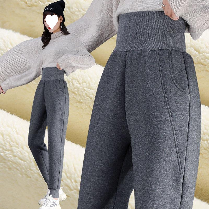 바지 여자 겨울 기모 두꺼운 따뜻한 외부가 느슨한 슬리밍 높은 허리 면화 바지 모든 경기 스포츠 캐주얼 바지