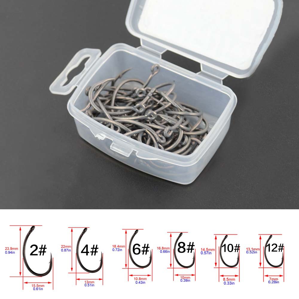 Hirisi 50 piezas en caja de teflón anzuelo de púas carpa anzuelo fábrica al por mayor artes de pesca