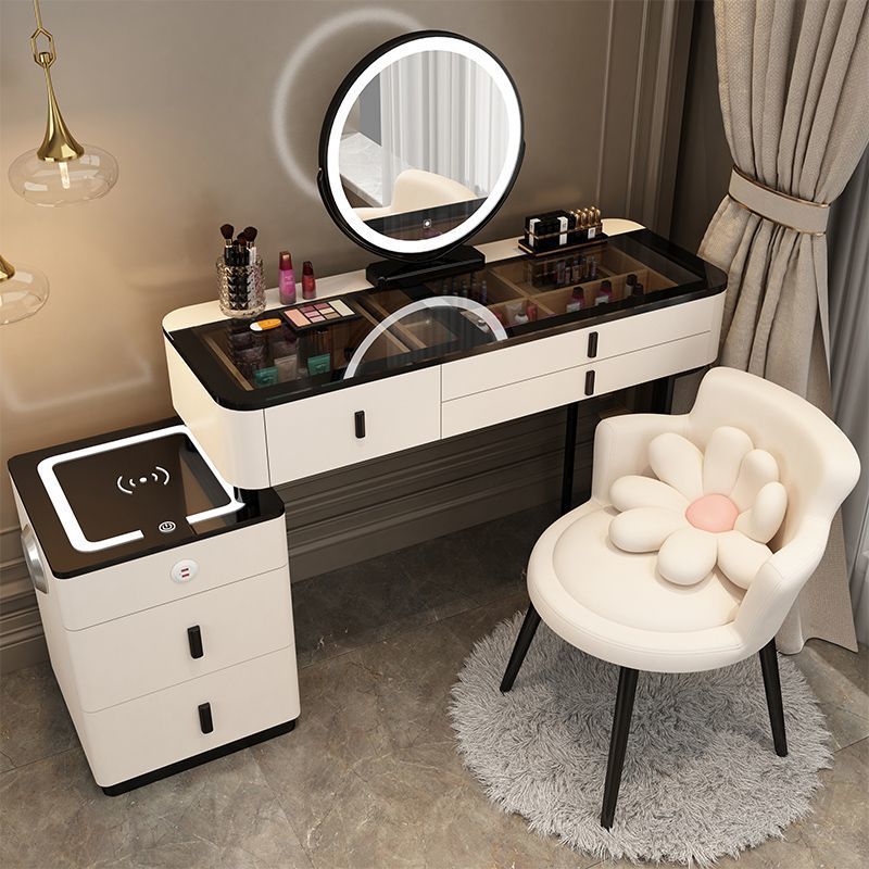 Mesa de vestuario inteligente de carga inalámbrica de lujo ligero mesa de maquillaje de dormitorio nórdica moderna simple y multifuncional mesa de maquillaje de madera maciza