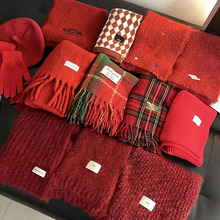 新年礼物红色围巾合集圣诞氛围感针织保暖围脖情侣款秋冬韩系披肩