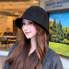 日系针织渔夫帽子女秋冬季韩版素颜显脸小水桶帽简约时尚百搭盆帽