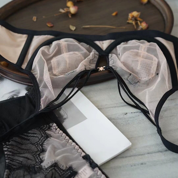 3198 entidad sexy pestañas encaje de malla de cristal taza ropa interior de las mujeres ultra-Delgado transpirable pecho grande soporte sujetador