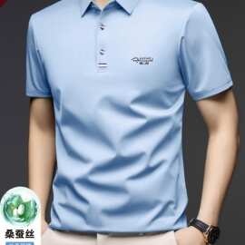 专柜男装冰丝短袖T恤衫男桑蚕丝冰感半袖POLO衫无痕免烫