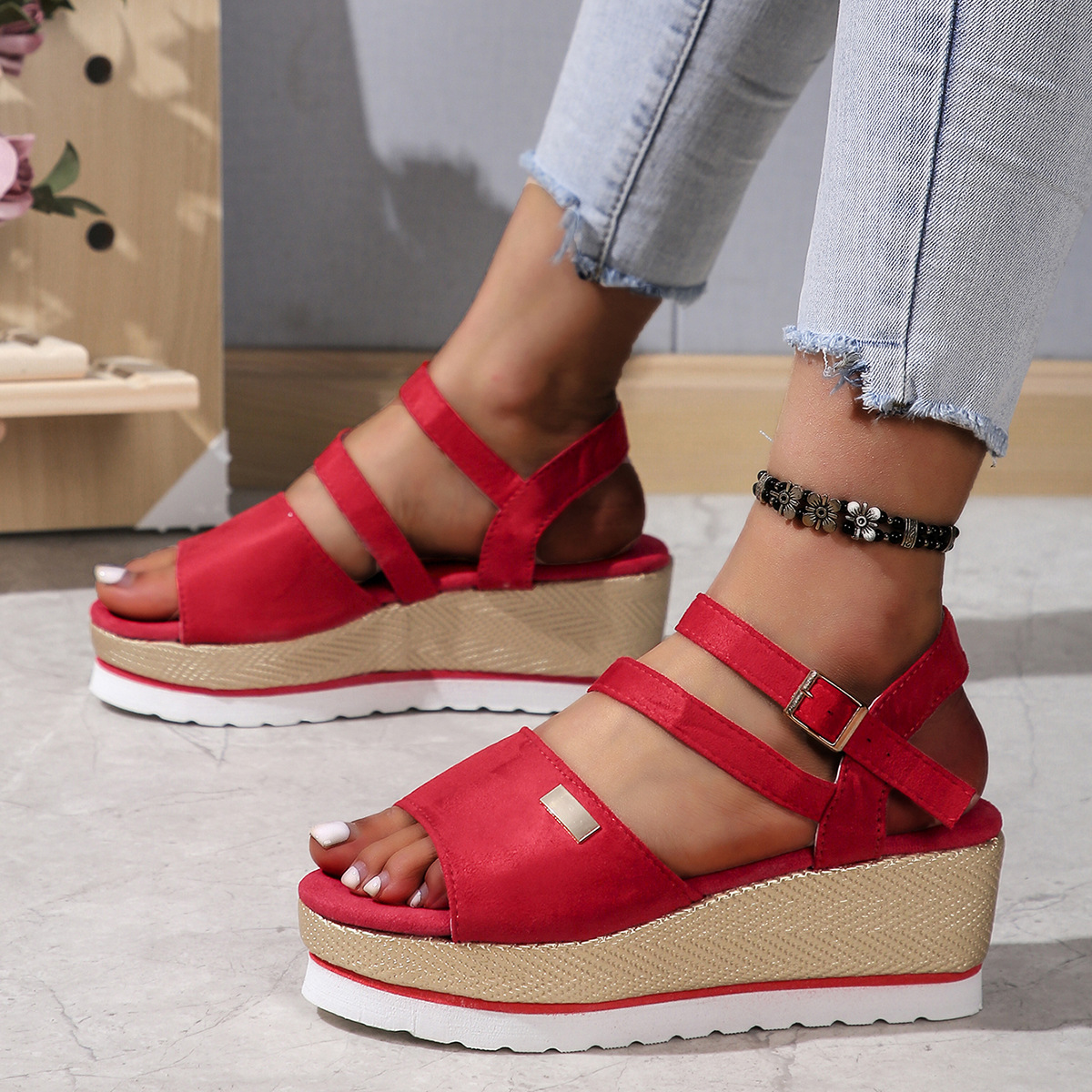 Women's Casual Vacation Solid Color Open Toe Wedge Sandals display picture 16