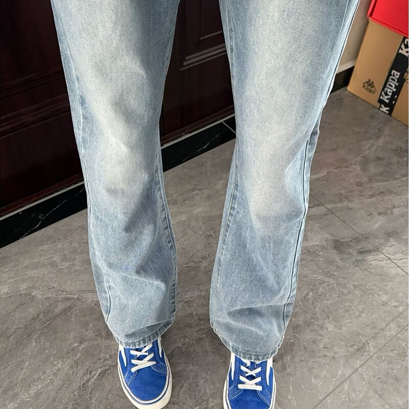 American Retro Jeans Men's Spring and Autumn New High Street Fashion Brand Casual Pants Light Blue Scimitar Bootcut Pants
